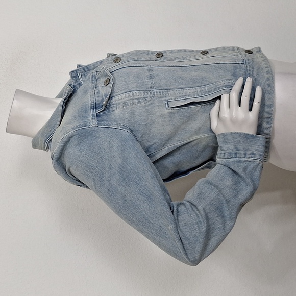 Free People Light Wash Long Sleeve Streetwear Grunge Fitted Denim Jacket Size M - Picture 5 of 14